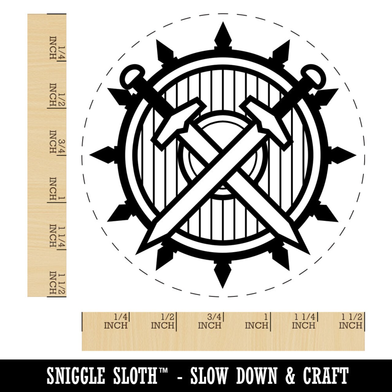 Fighter Warrior Sword and Shield Self-Inking Rubber Stamp for Stamping Crafting Planners